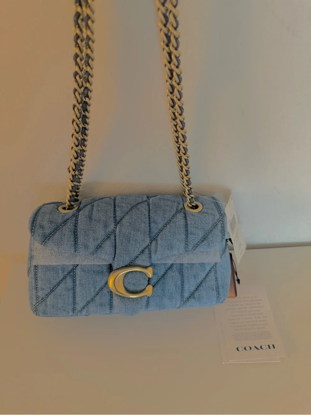 Coach Quilted Denim Crossbody with Gold Chain - Blue NWT Dust Bag Retail $475 - Picture 7 of 14